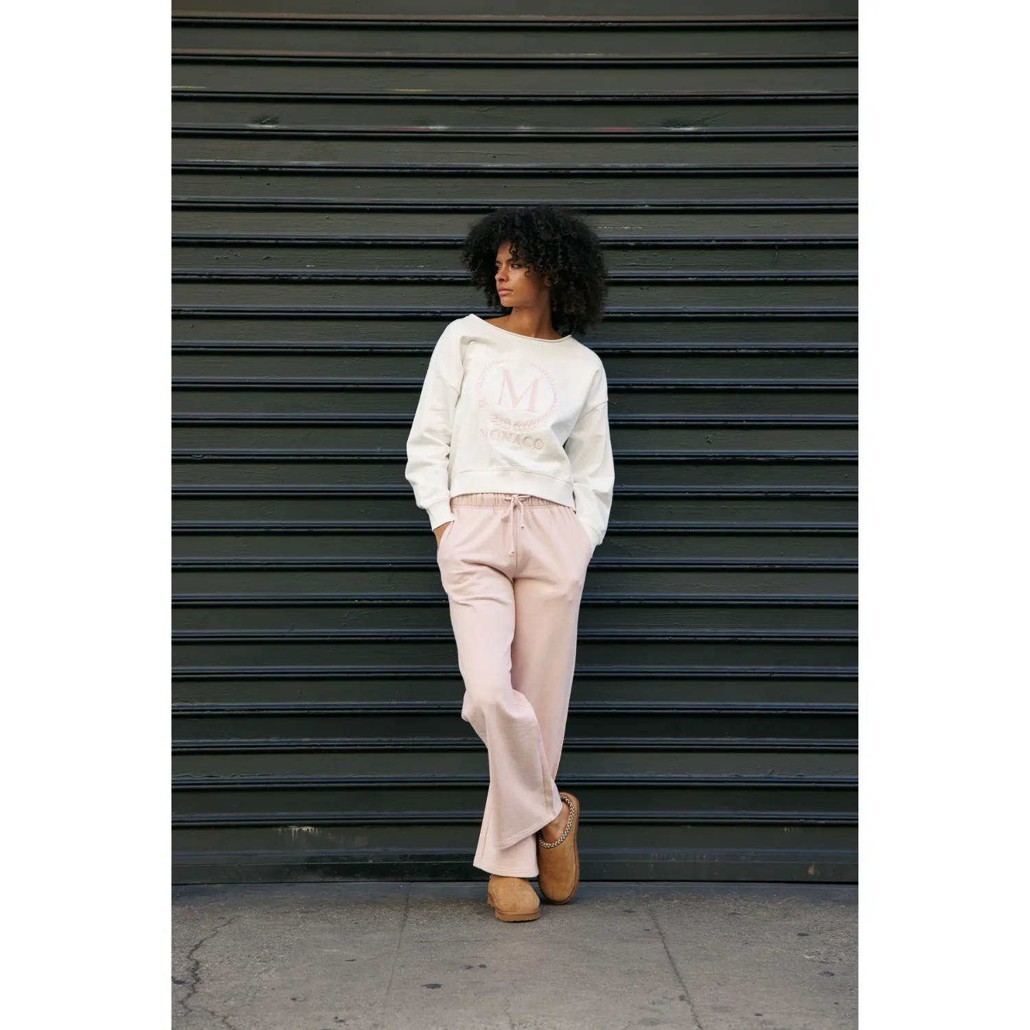 French Terry Wide Leg Sweatpants - Chalk Pink