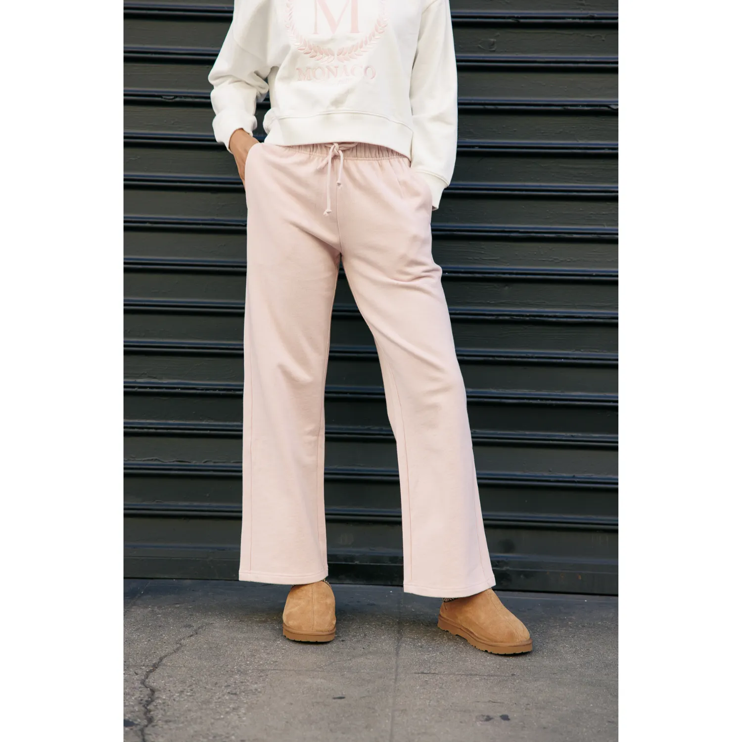 French Terry Wide Leg Sweatpants - Chalk Pink