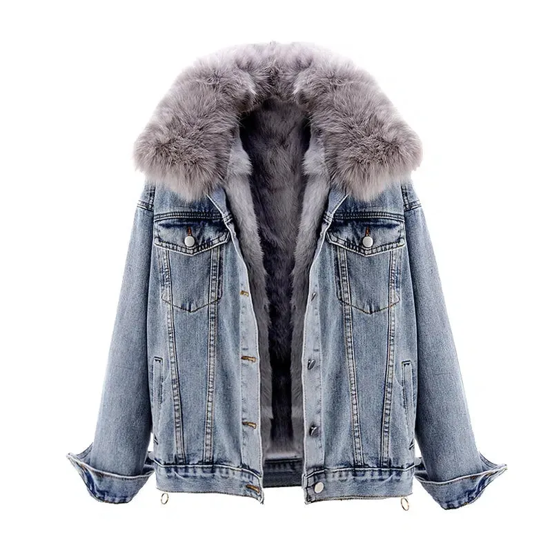 Fur Collar Removable Fur Liner Denim Jacket