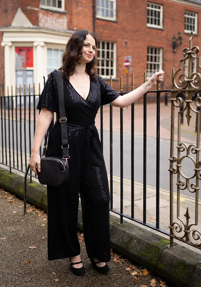 Gloria Black Sequin Culotte Leg Jumpsuit