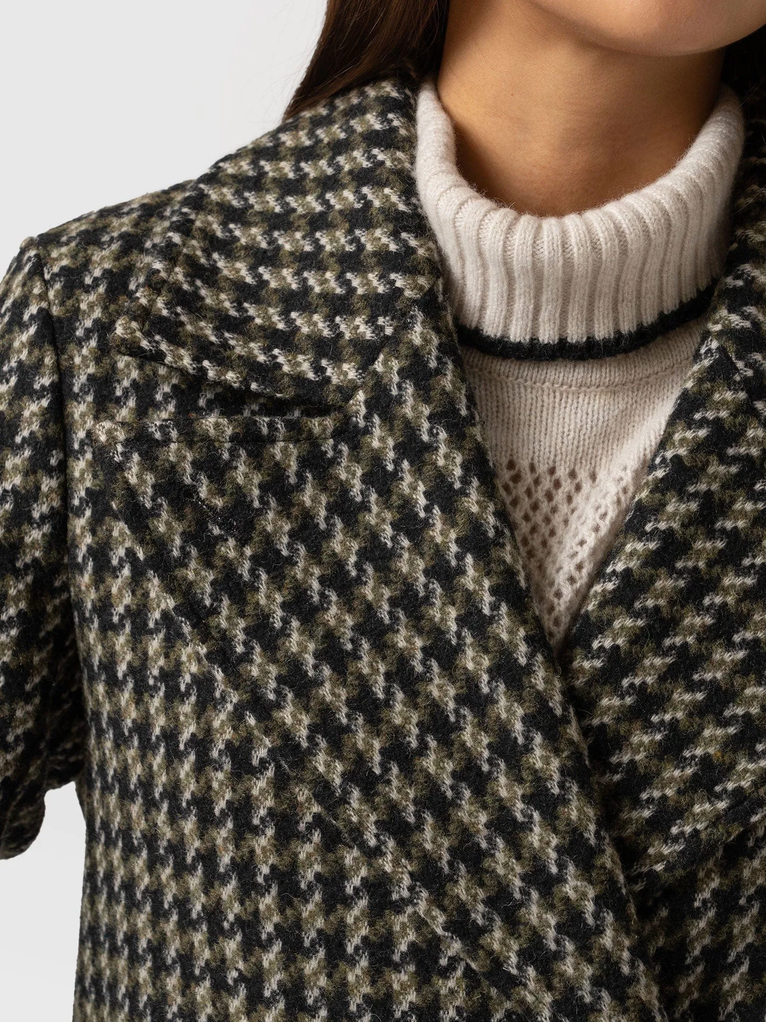 Hampton Coat - Olive Houndstooth