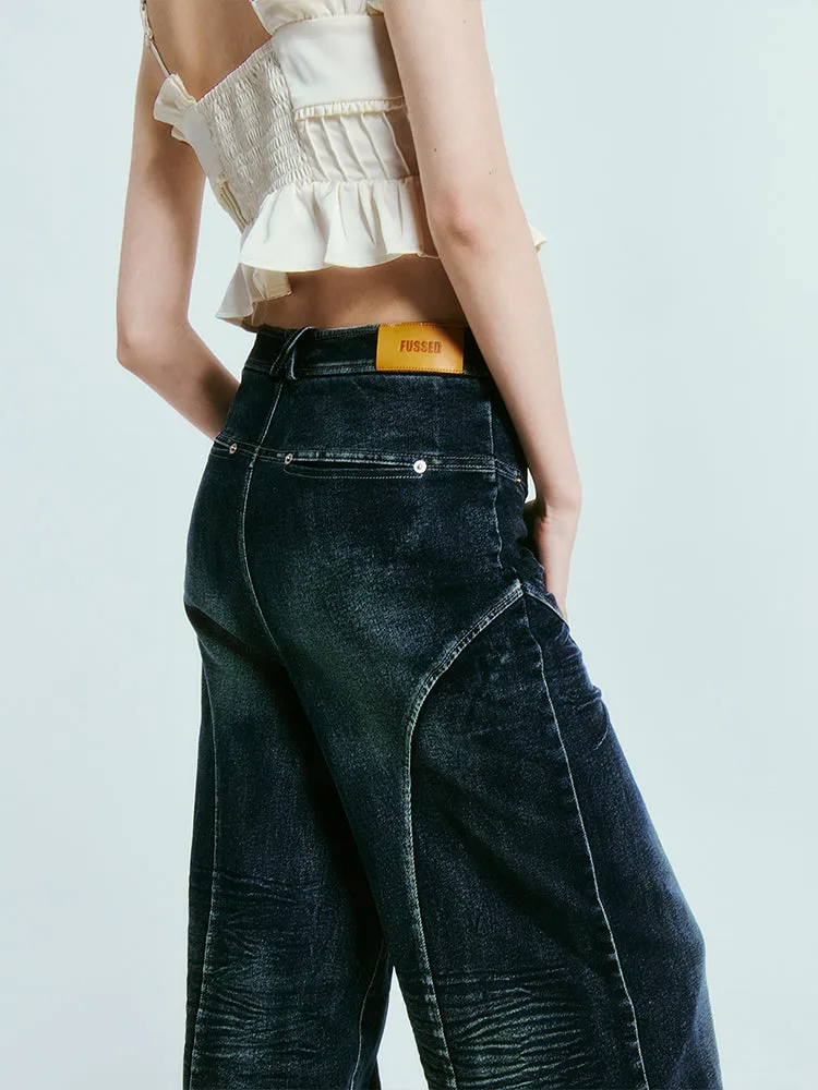 High-Waist Denim Wide Casual Pants