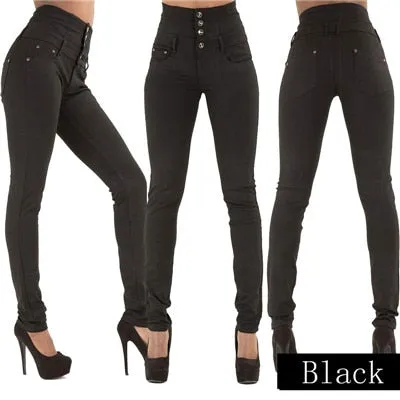 High Waist Stretch Denim Pencil Pants