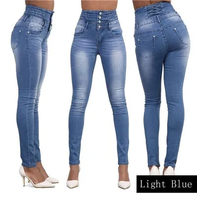 High Waist Stretch Denim Pencil Pants