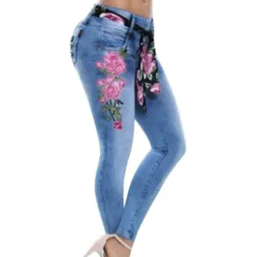 High Waist Stretchy Skinny Embroidery Detail Jeans (3 colors)