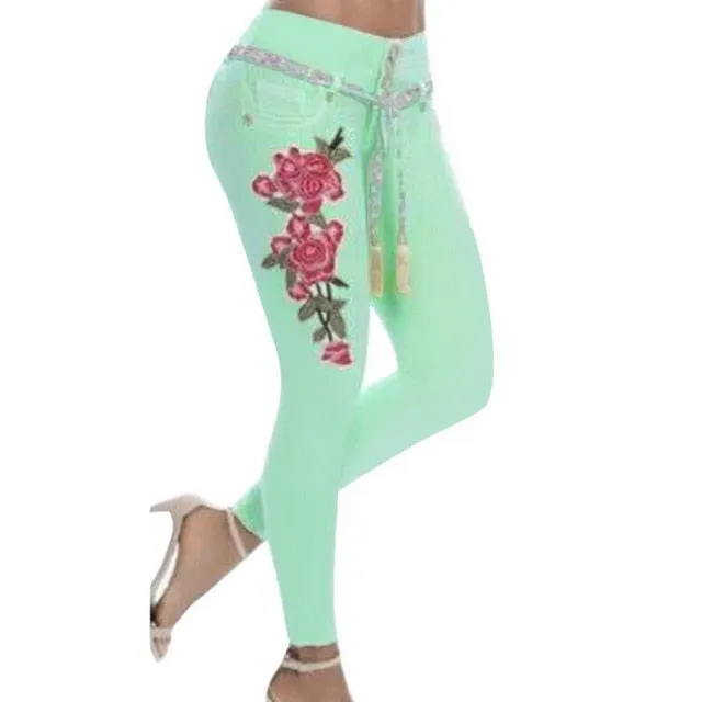 High Waist Stretchy Skinny Embroidery Detail Jeans (3 colors)