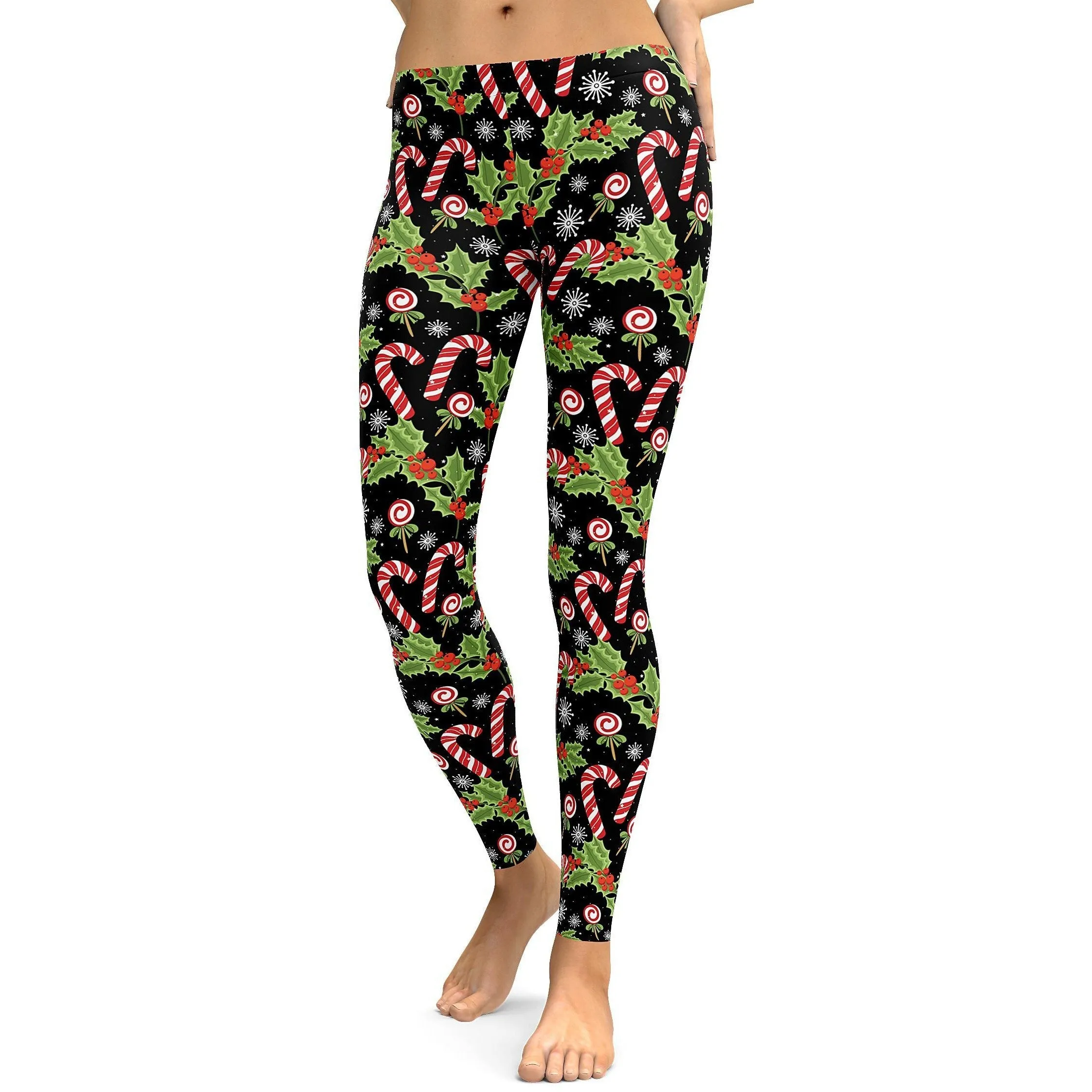 Holly Leaves with Berries Leggings