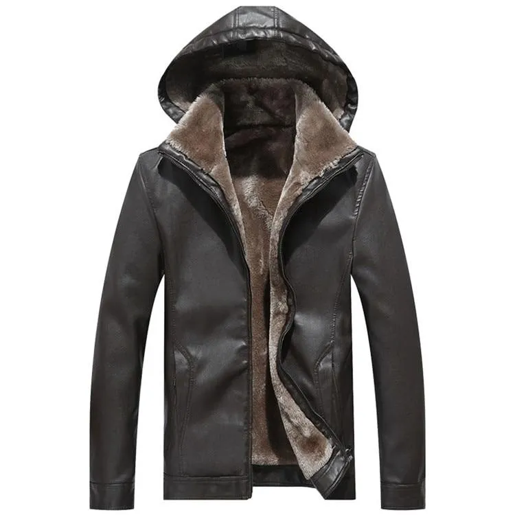 Hooded Fur Lined Leather Jacket