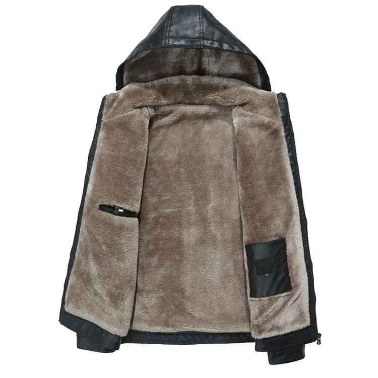 Hooded Fur Lined Leather Jacket