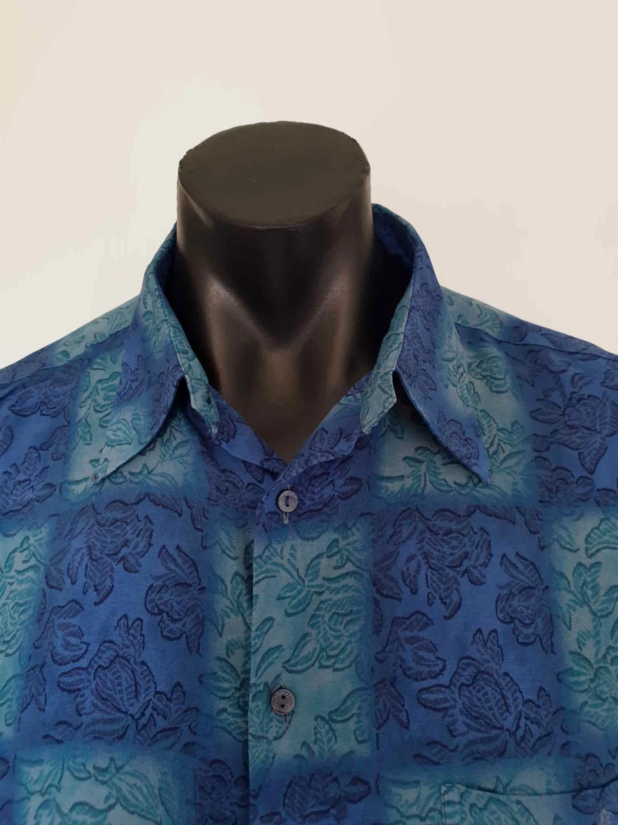 Italian Blue Rayon Shirt by Caserini - L