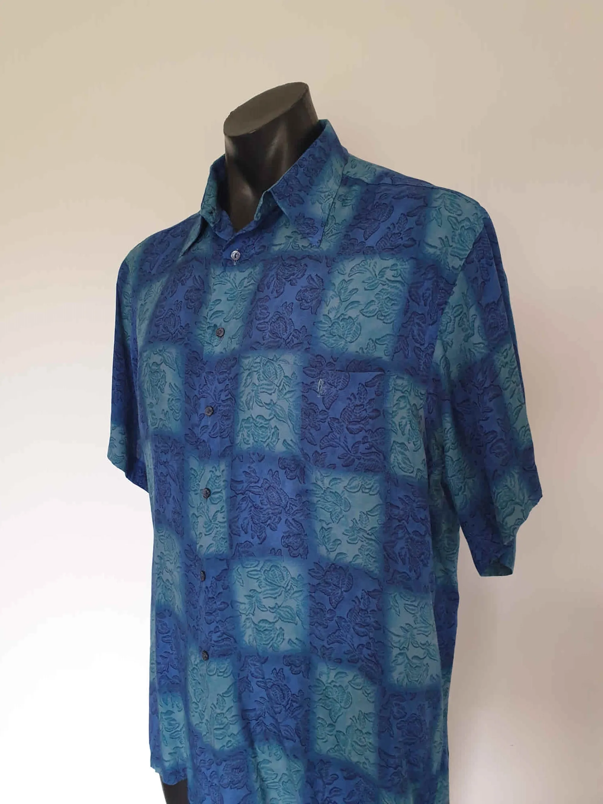 Italian Blue Rayon Shirt by Caserini - L