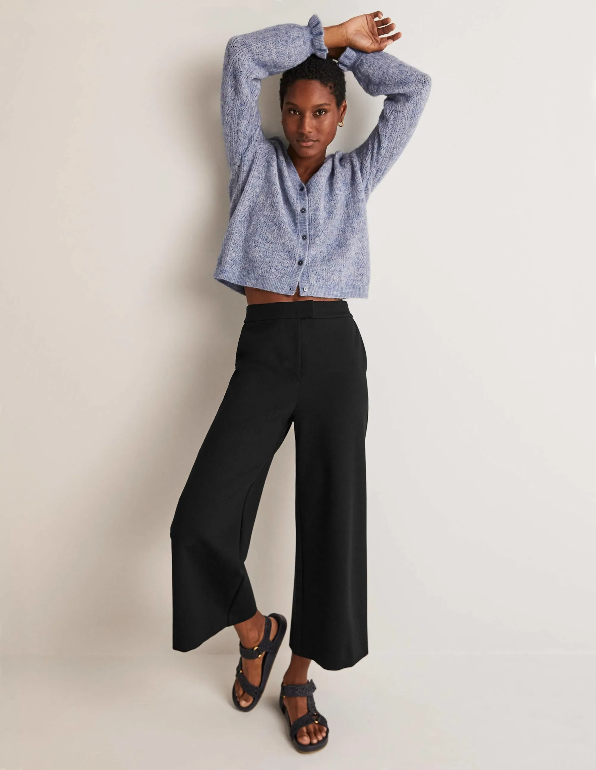 Jersey Wide Leg Culottes-Black