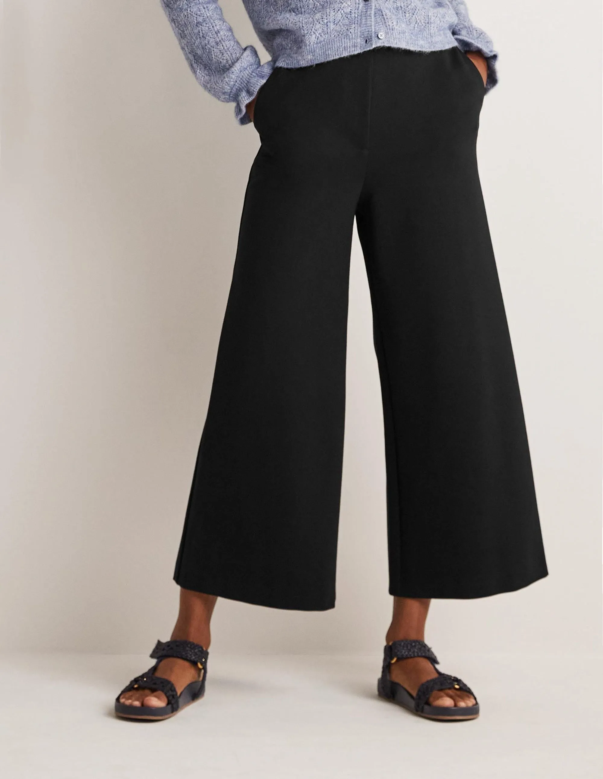 Jersey Wide Leg Culottes-Black