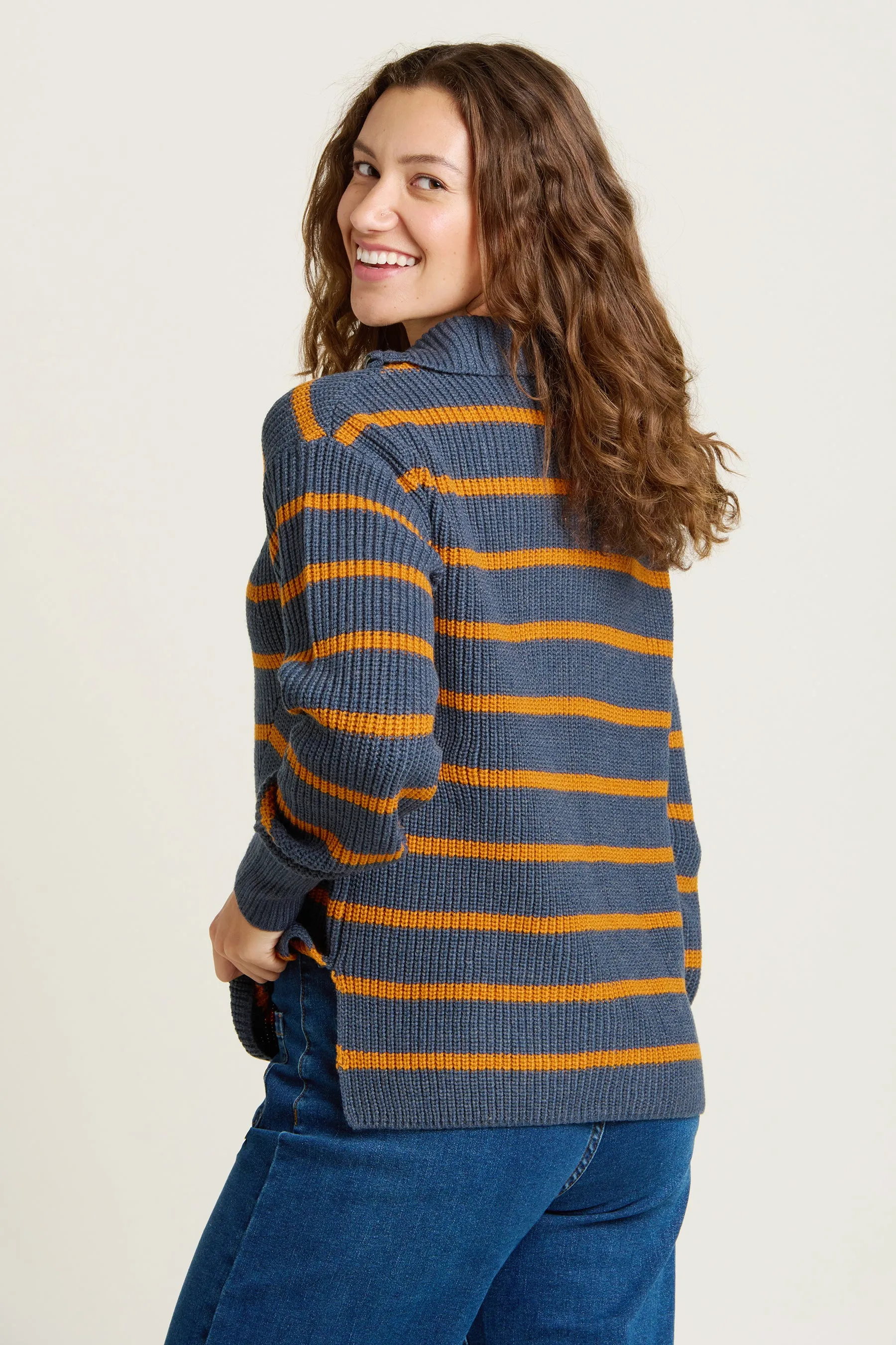 Knitted Stripe Quarter Zip Jumper