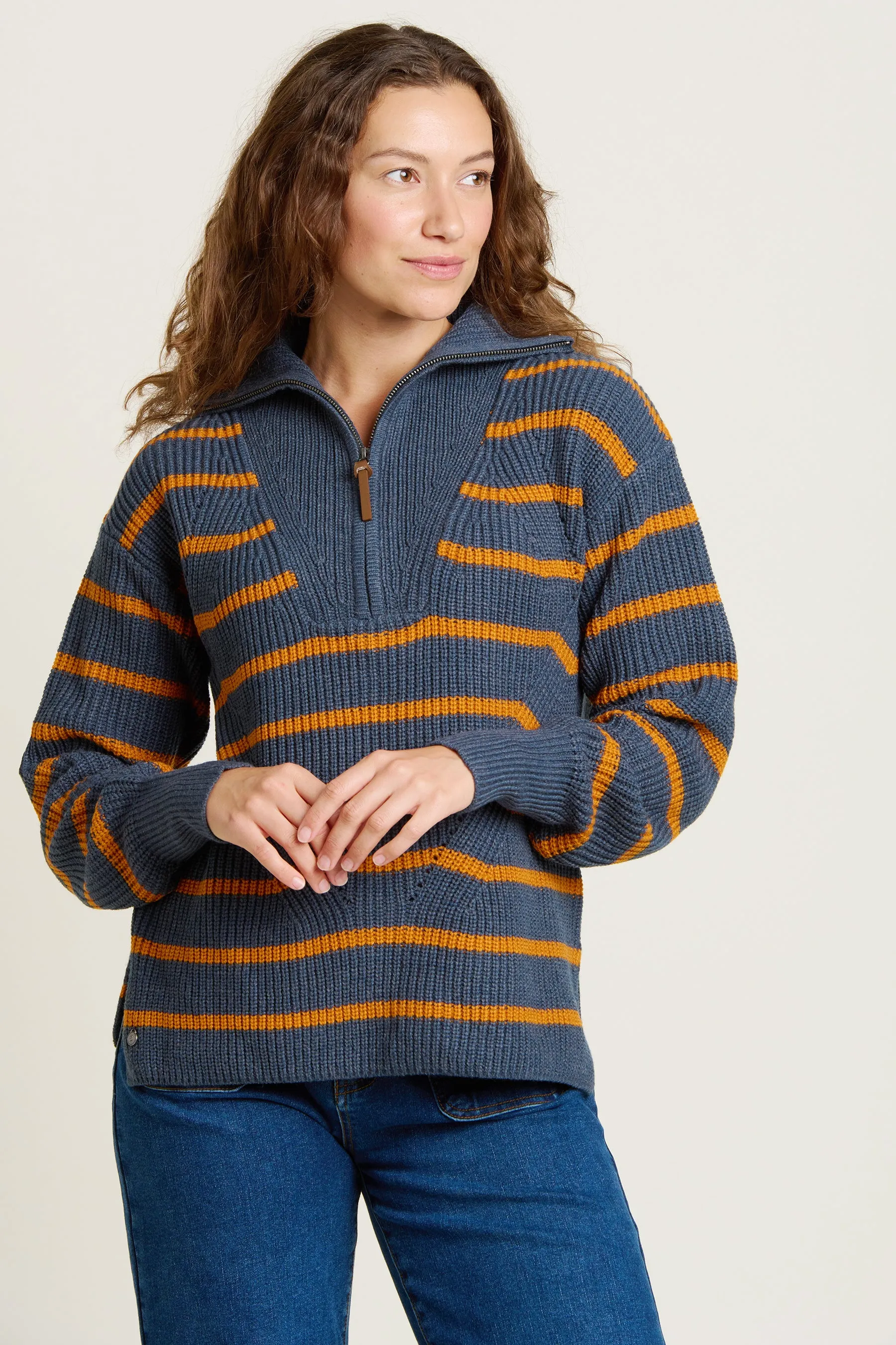 Knitted Stripe Quarter Zip Jumper