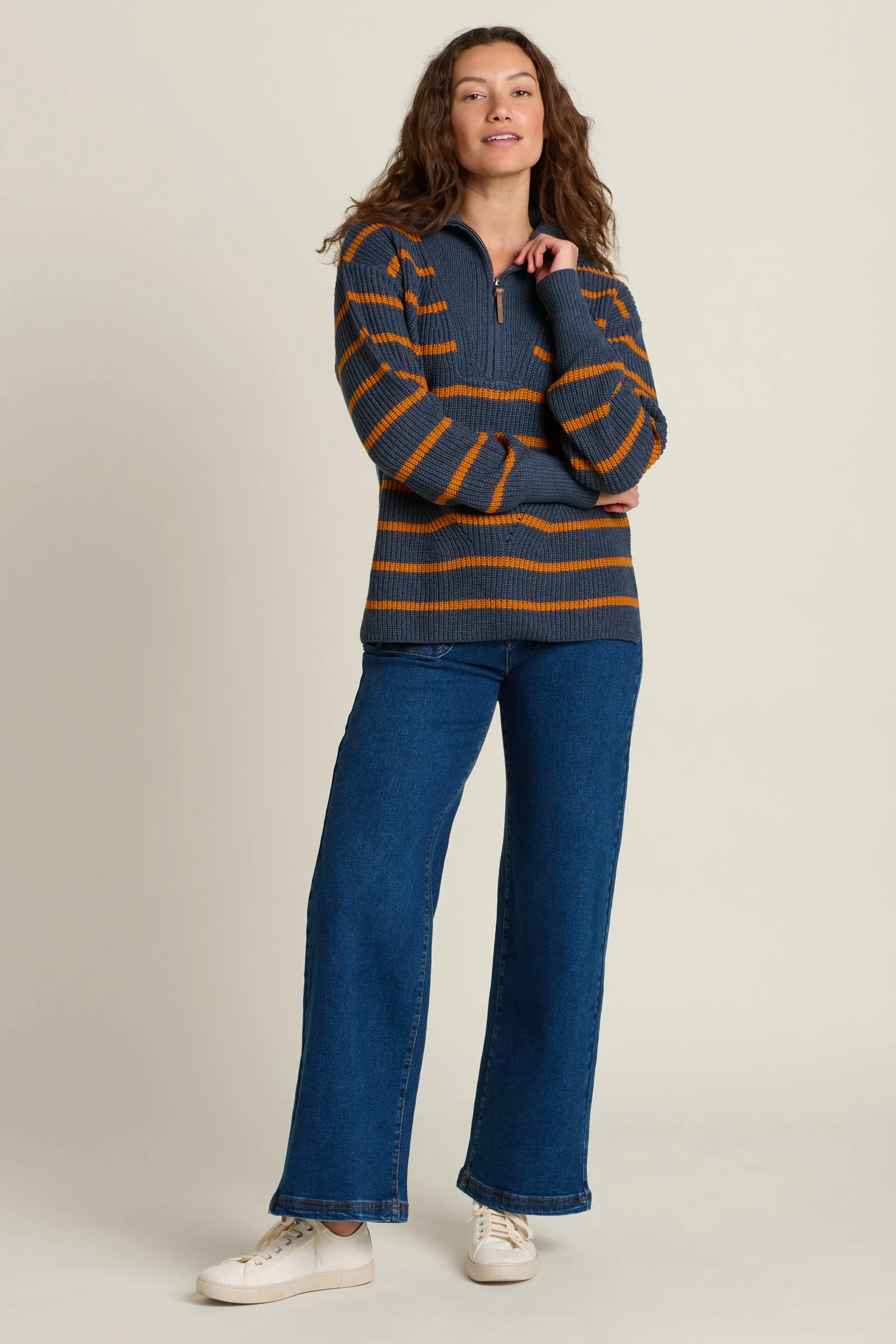 Knitted Stripe Quarter Zip Jumper