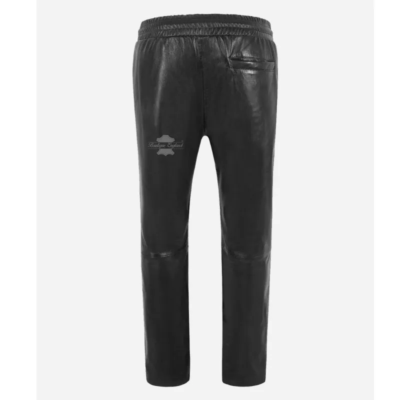 Ladies Soft Leather Chinos Elasticated Relax Fit Black Leather Trousers