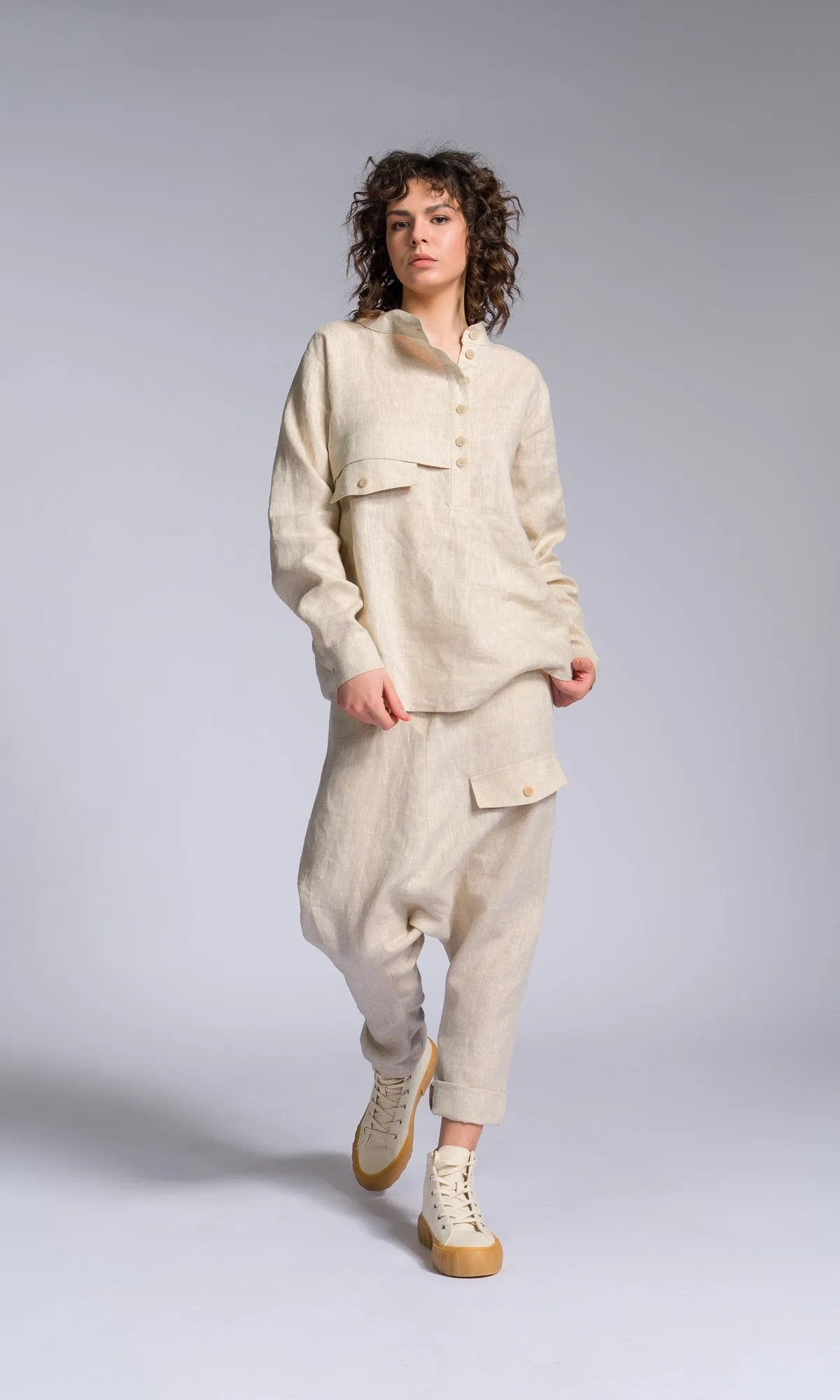 Linen Shirt with Decorative Flap Pocket