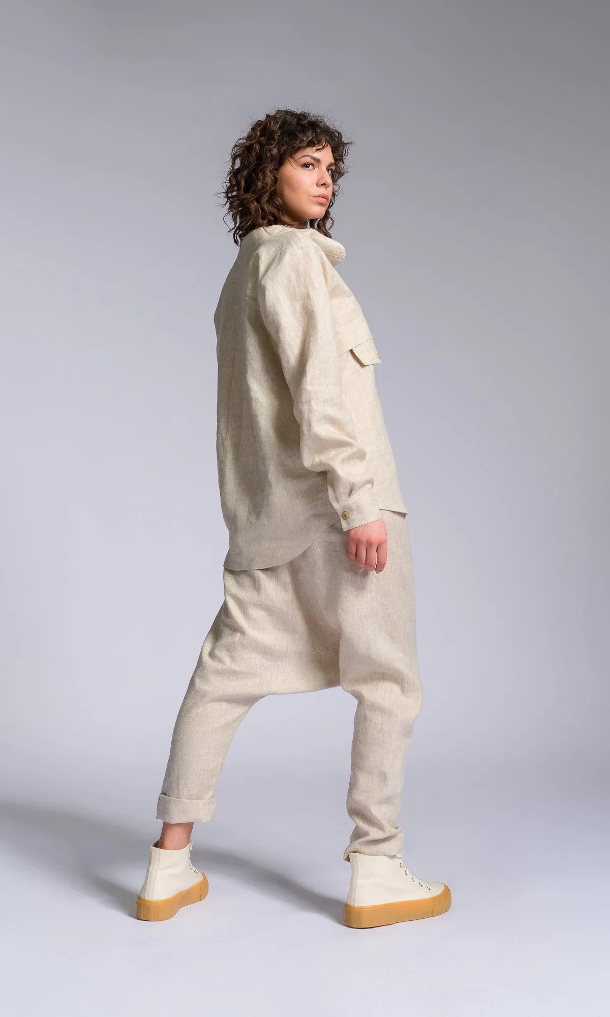 Linen Shirt with Decorative Flap Pocket