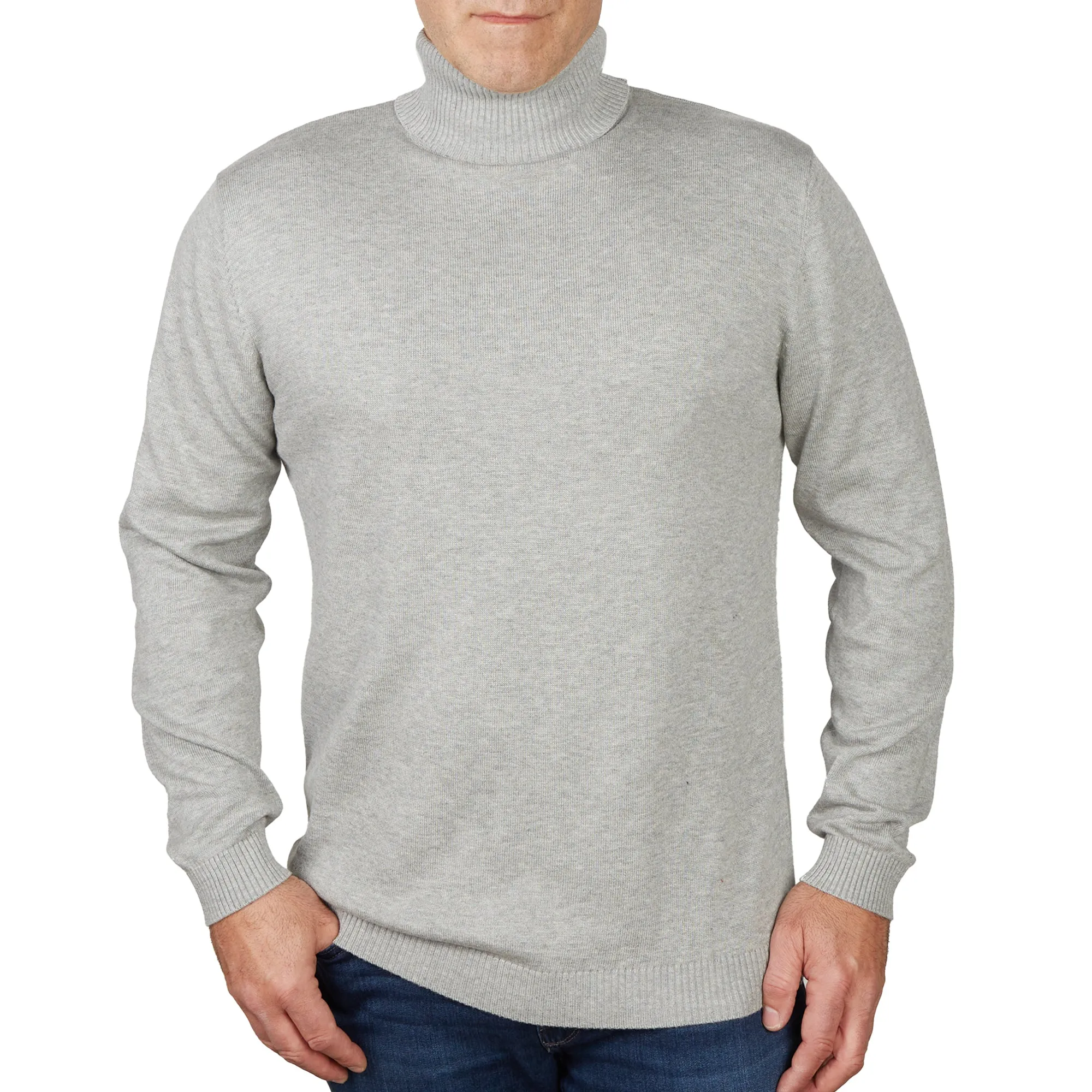 Long Sleeve Turtle Neck Sweater by Lorenzo Franco - Light Grey