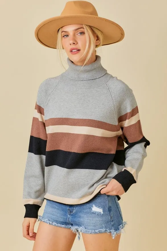 Main Strip Color Block Turtleneck Sweater