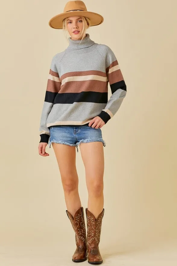 Main Strip Color Block Turtleneck Sweater