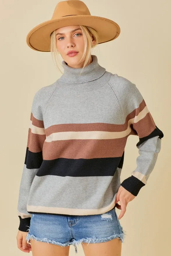 Main Strip Color Block Turtleneck Sweater