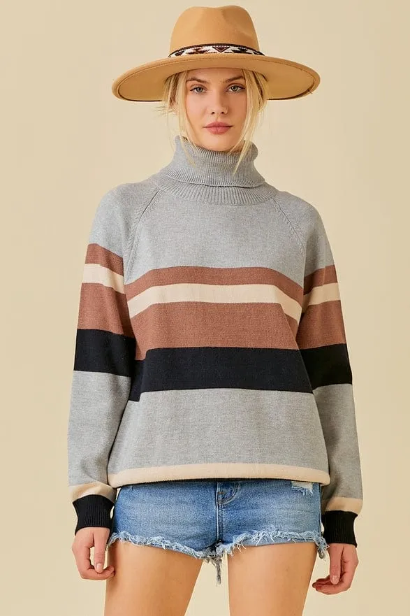 Main Strip Color Block Turtleneck Sweater