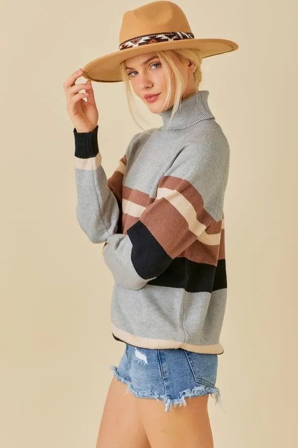 Main Strip Color Block Turtleneck Sweater