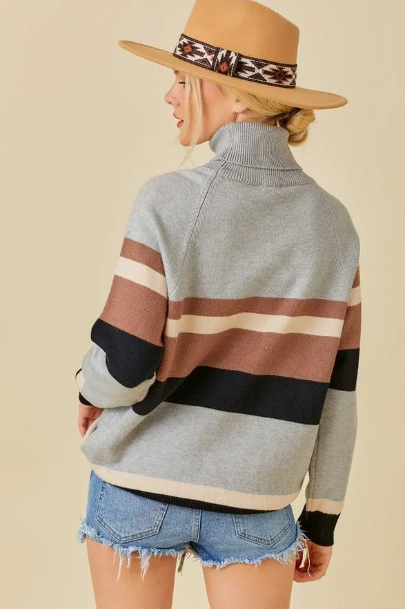 Main Strip Color Block Turtleneck Sweater