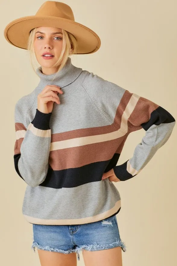 Main Strip Color Block Turtleneck Sweater