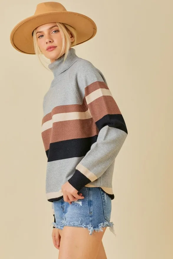 Main Strip Color Block Turtleneck Sweater