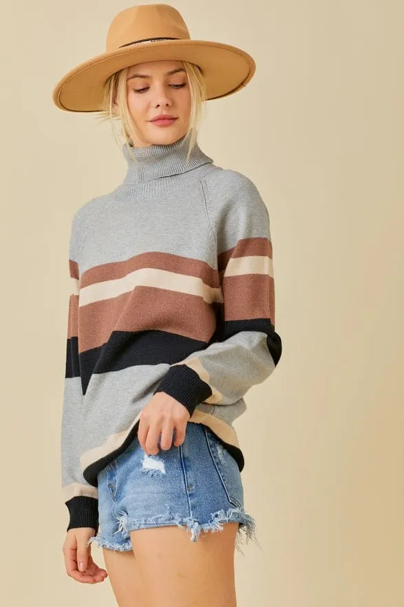 Main Strip Color Block Turtleneck Sweater