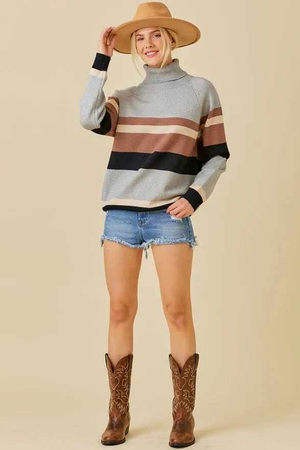 Main Strip Color Block Turtleneck Sweater