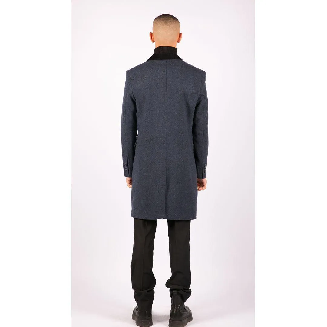 Mens 3/4 Long Overcoat Jacket Herringbone Tweed Coat Peaky Blinders Fit