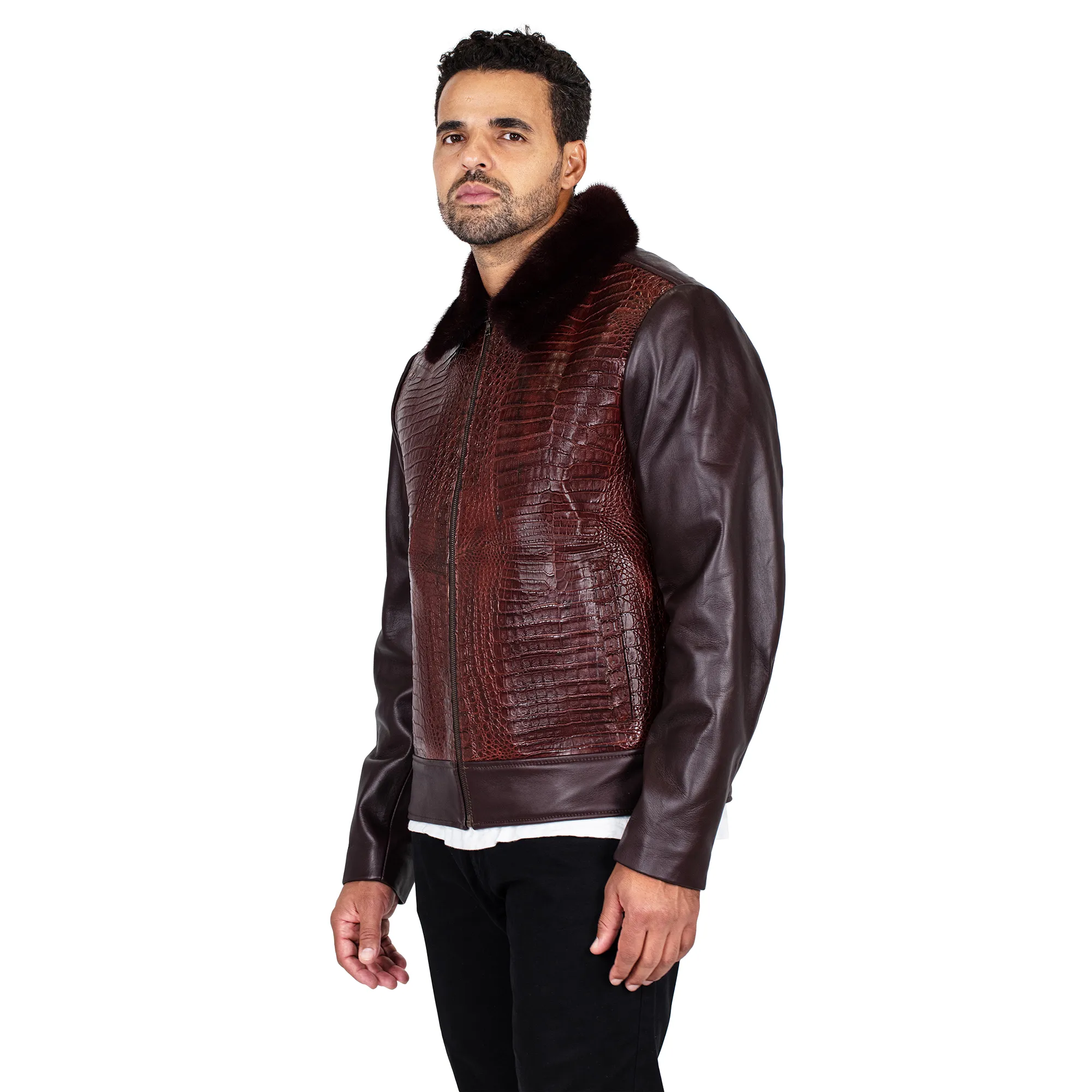 Men’s Alligator Jacket with Pony Fur Sleeves #7510