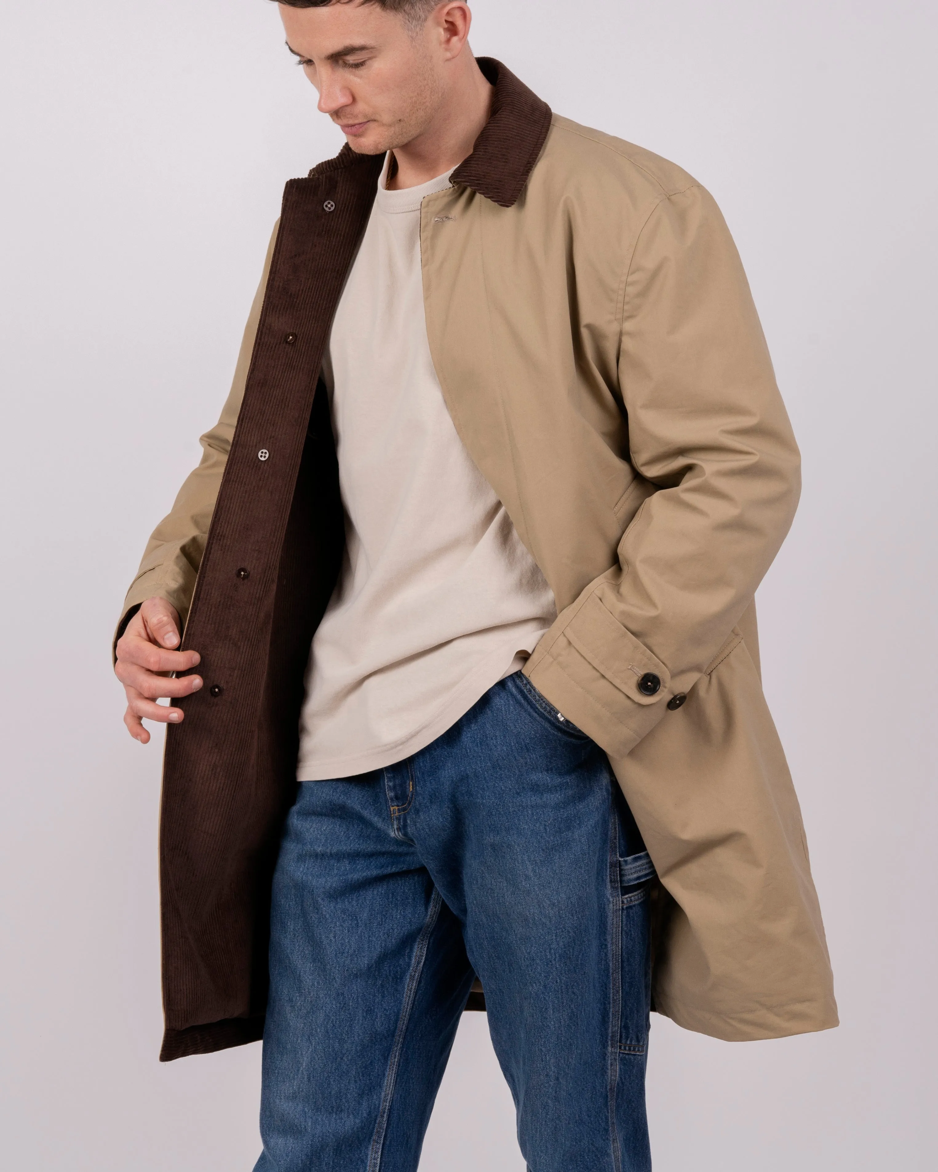 Mens Beige Waxed Canvas Overcoat