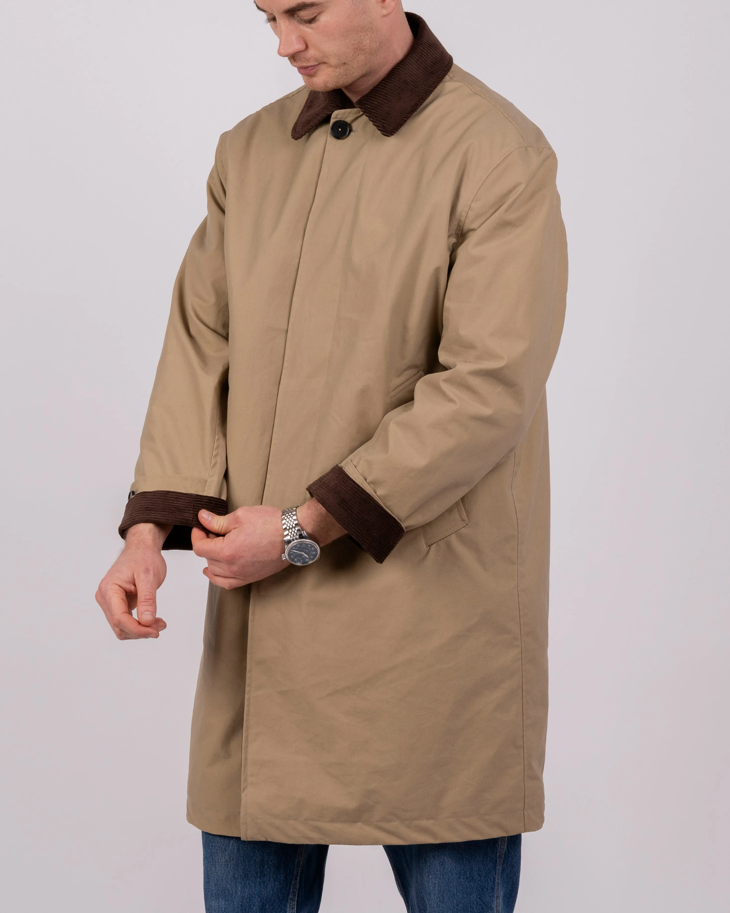 Mens Beige Waxed Canvas Overcoat