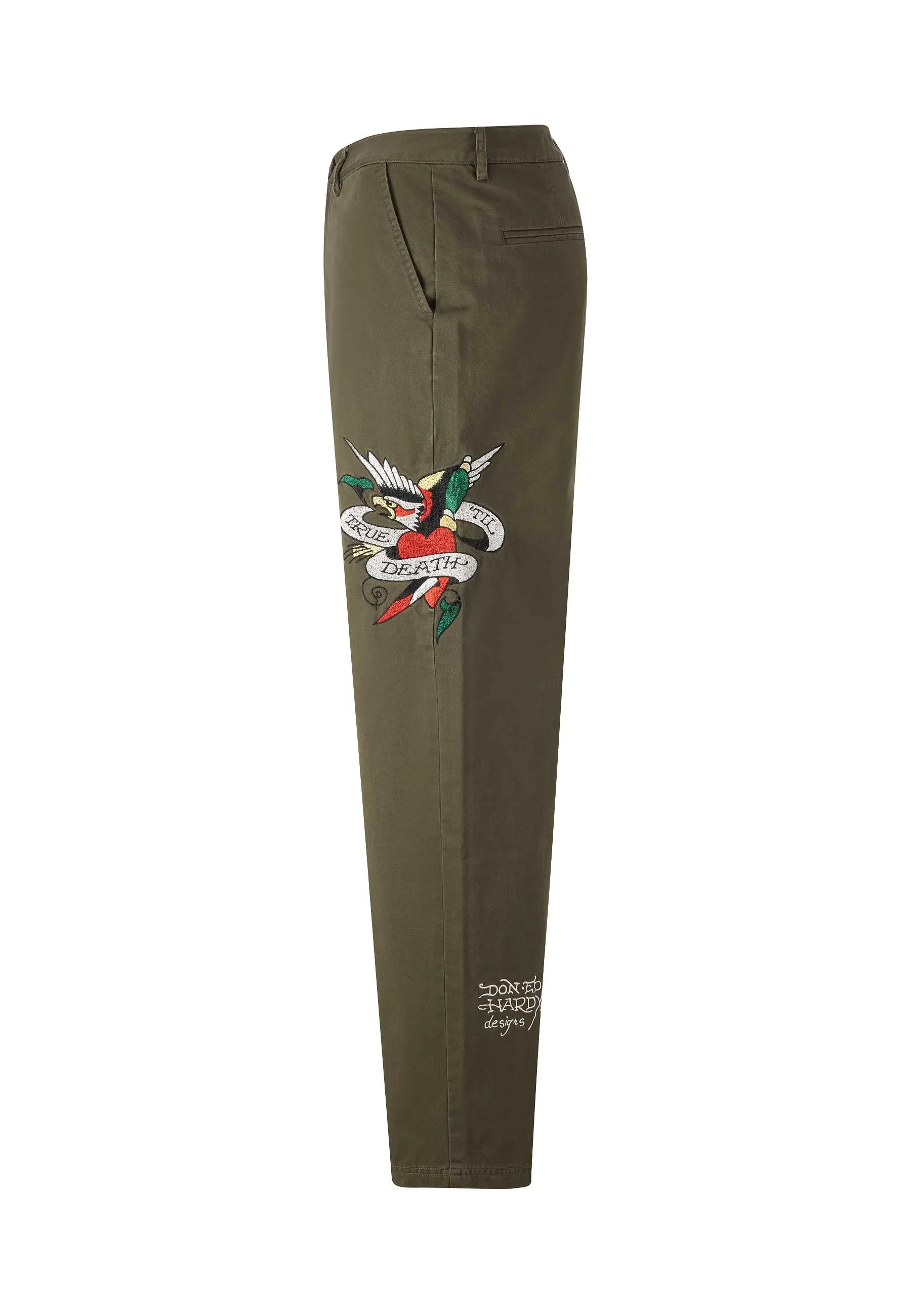 Mens True Till Death Baggy Skater Chinos - Green