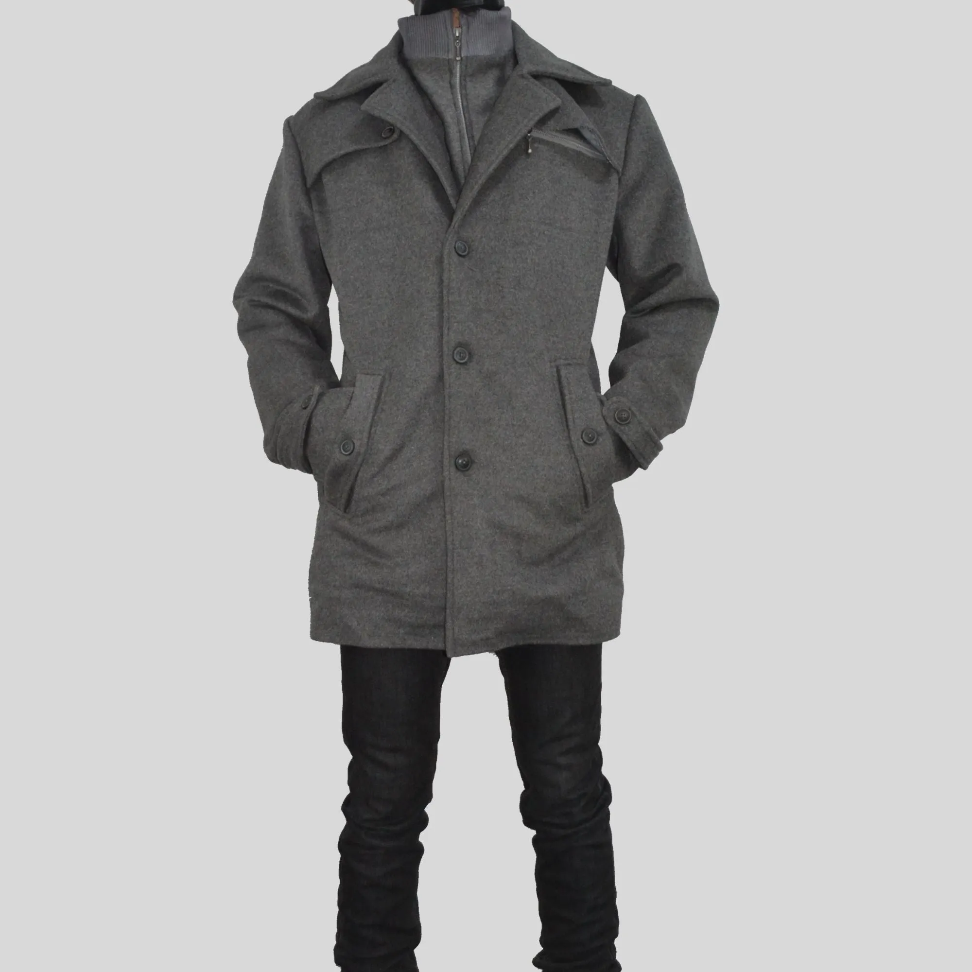 Men's Wool Regular Fit Trench Business Pea Coat Overcoat