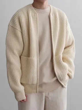 Mens Zippered Long Sleeved Knitted Jacket