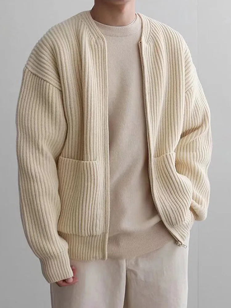 Mens Zippered Long Sleeved Knitted Jacket