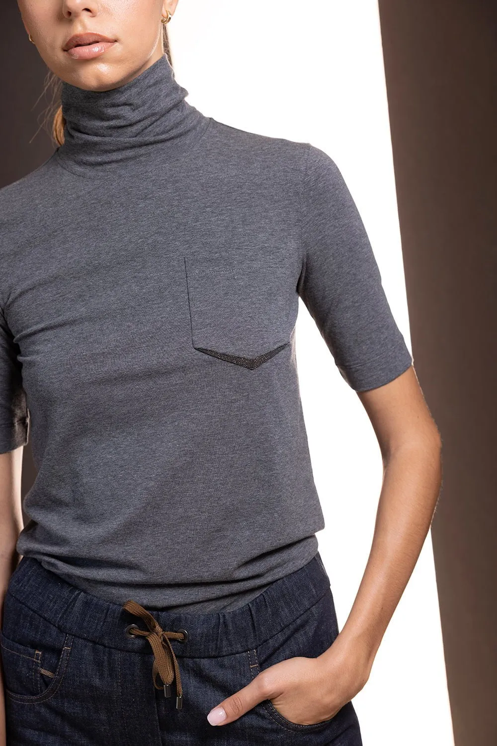 Monili Pocket Stretch Turtleneck