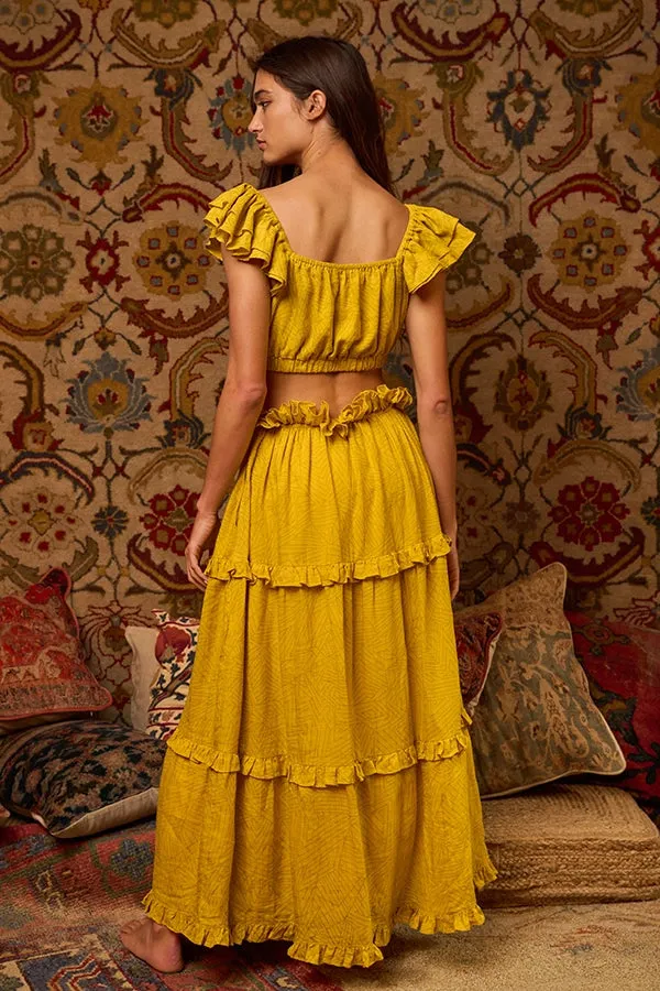 Mustard Cut Out Flutter Maxi Dress