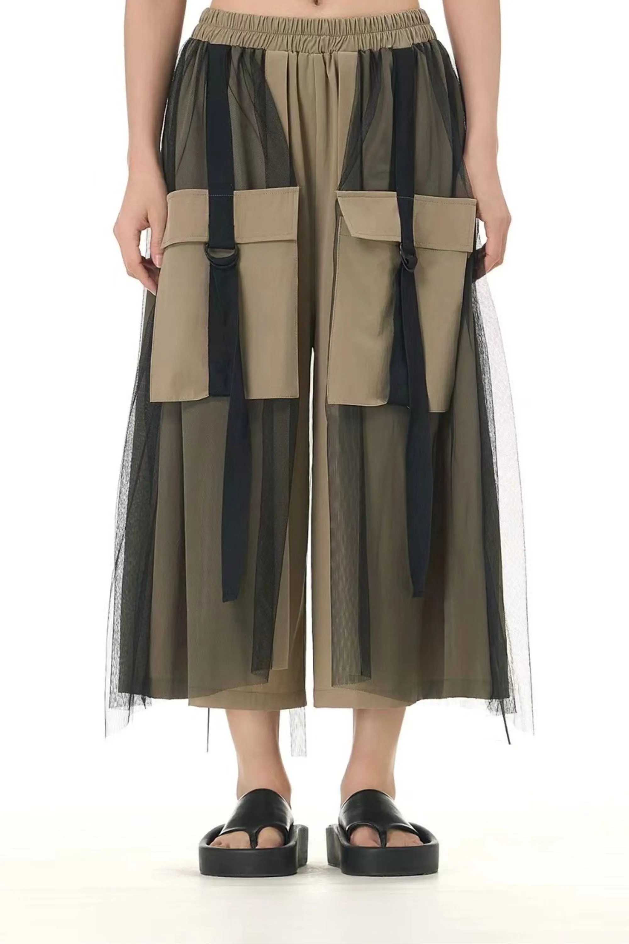 Net Layered Teak Brown Culottes