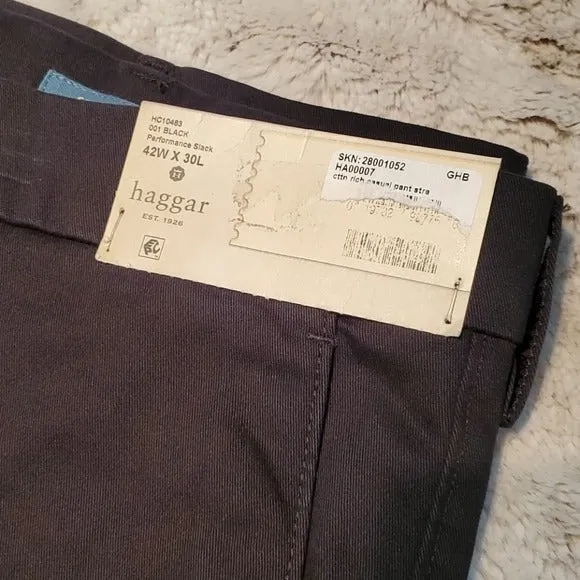 NWT Haggar Straight Fit Black Performance Cotton Pants Size 42x30