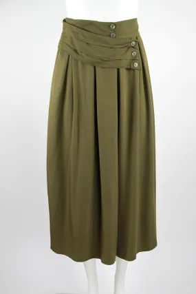 Olive wide leg 80s culottes pleat front swag detail - M