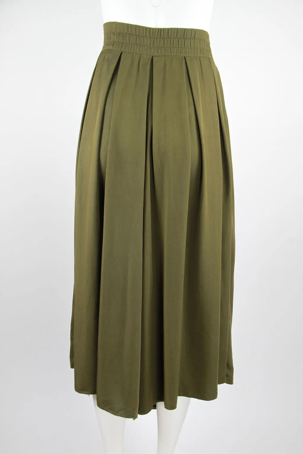 Olive wide leg 80s culottes pleat front swag detail - M