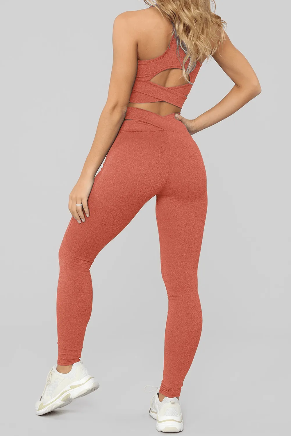 Orange Crisscross Sports Bra And Leggings Set