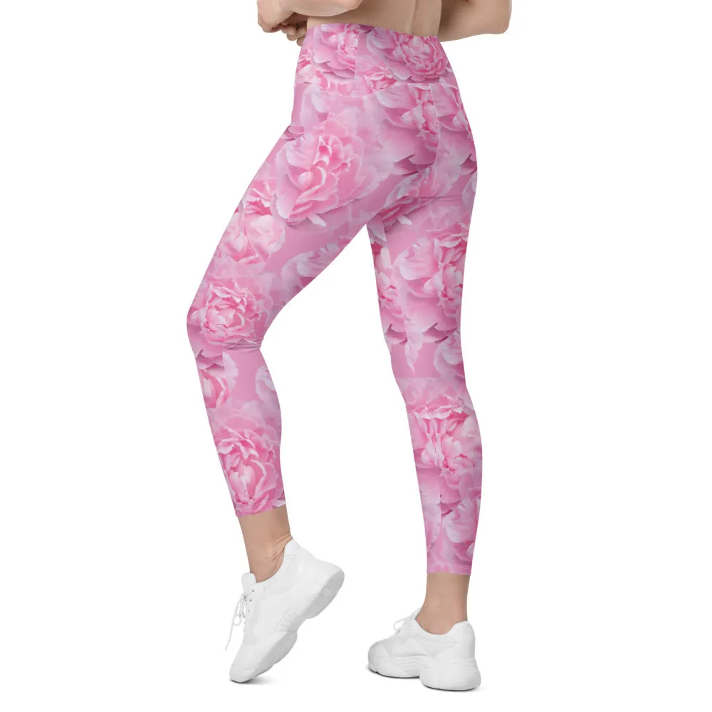 Peony Flower Leggings with Pockets